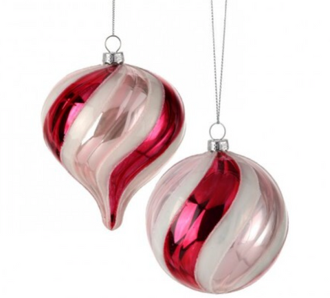 Red Pink and White Glass Swirl Ornament